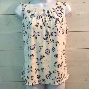 Ivanka Trump Floral Sleeveless Top - Cream and Blue